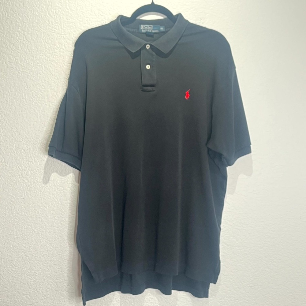 Vintage Polo Ralph Lauren Polo Shirt Mens XL Black Pony High Low Hem Golf Tennis